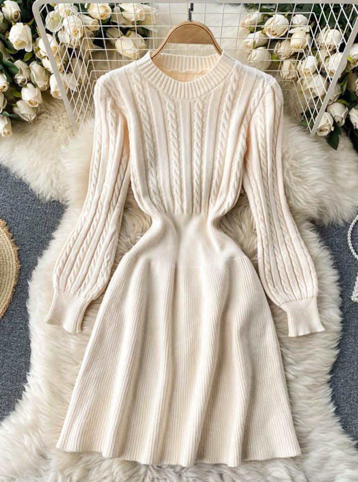 Knitted Chic Slim Twist Waist Long-sleeved Dress