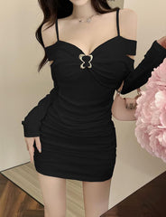 Long Sleeve Bow Off Shoulder Mini Dress