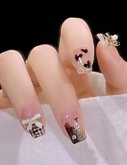 24pcs Chanel Style Gold  Star Long Press On Nails