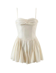 Pleated Bandeau Cami White Wedding Guest Short Dresses