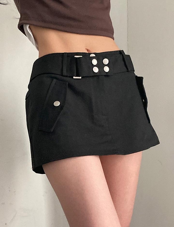 High Waist A-line Pocket Workwear Denim Skirt With Personalized Belt