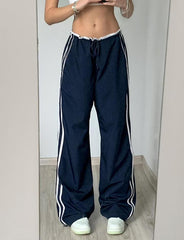 Contrast Tape Patched Straight Leg Sport Pants