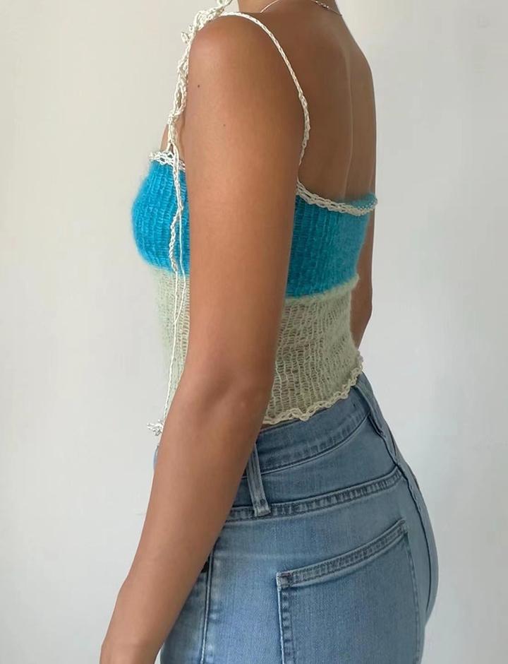 Knot Shoulder Colorblock Crochet Camisole