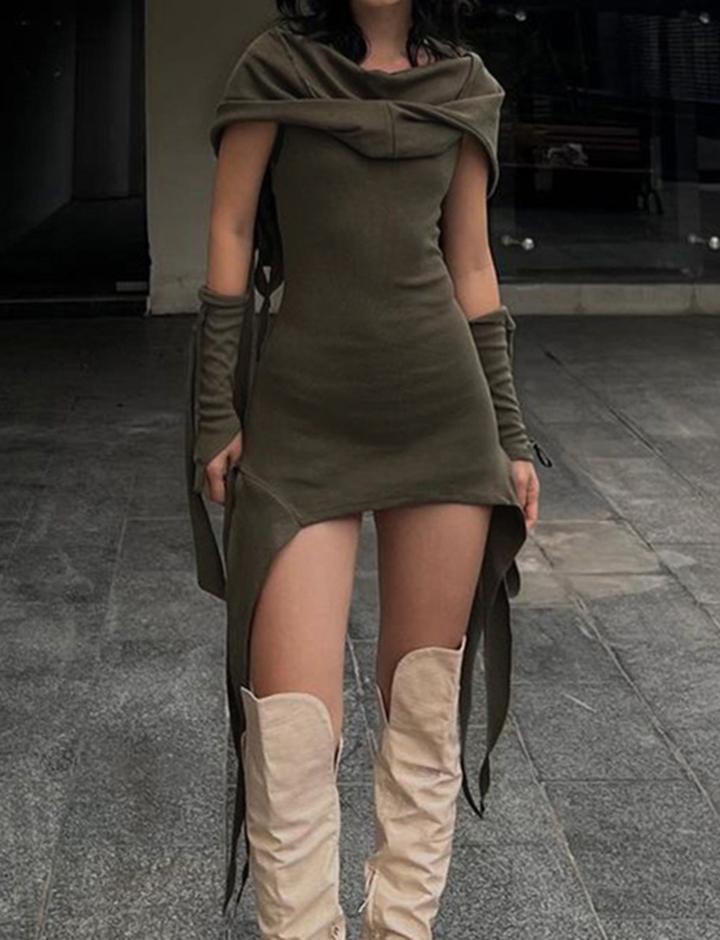 Irregular Hem Split Sleeve Wasteland Bodycon Dress