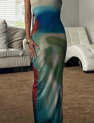 Tie Dye Print Bodycon Maxi Tank Dress For