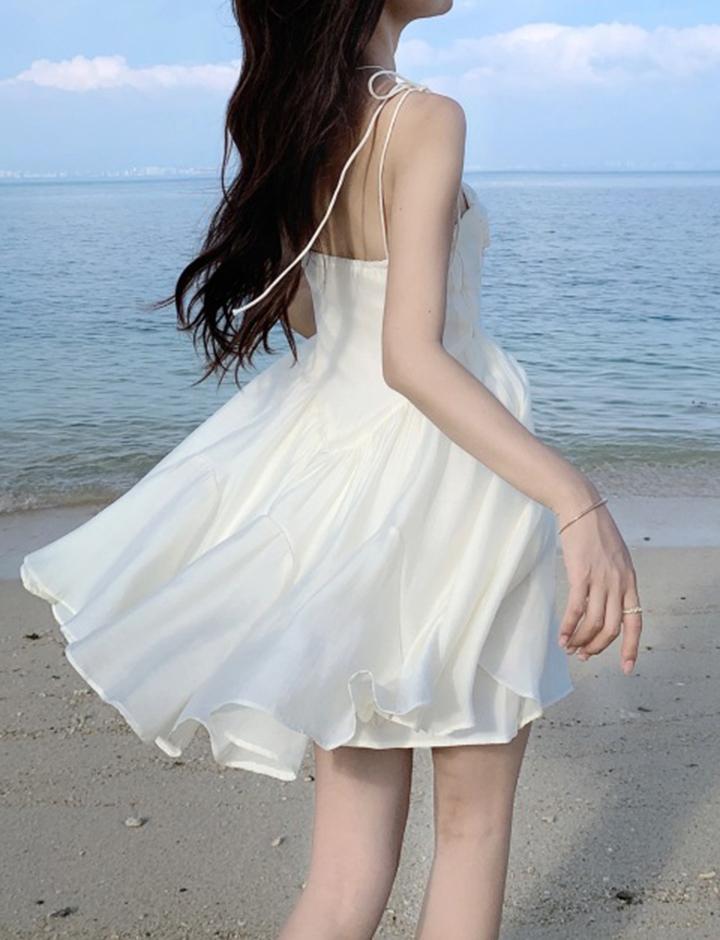 Knot Shoulder A-line Corset Summer White Prom Dresses