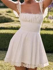 Lace Square Neck Slim Backless Wedding Short Sling Dress