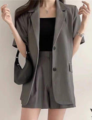 Lapel Short Sleeve Blazer Trousers Shorts