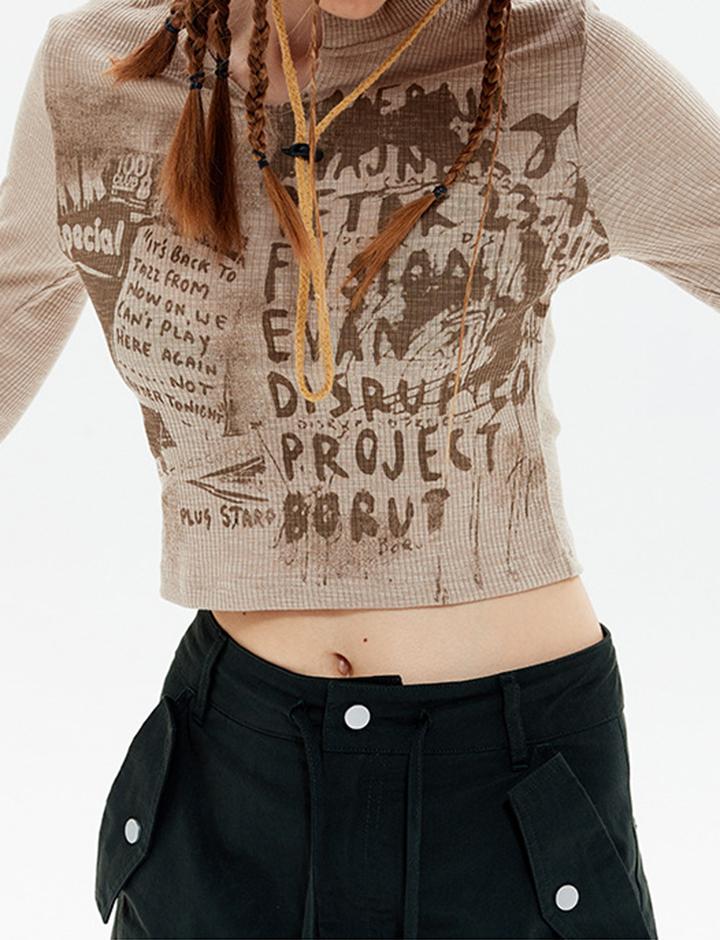 American Style Apricot Spice Girls Cropped Long Sleeve T-Shirt