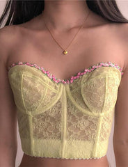 Bandeau Slim Backless Lace Flower Embellished Camisole