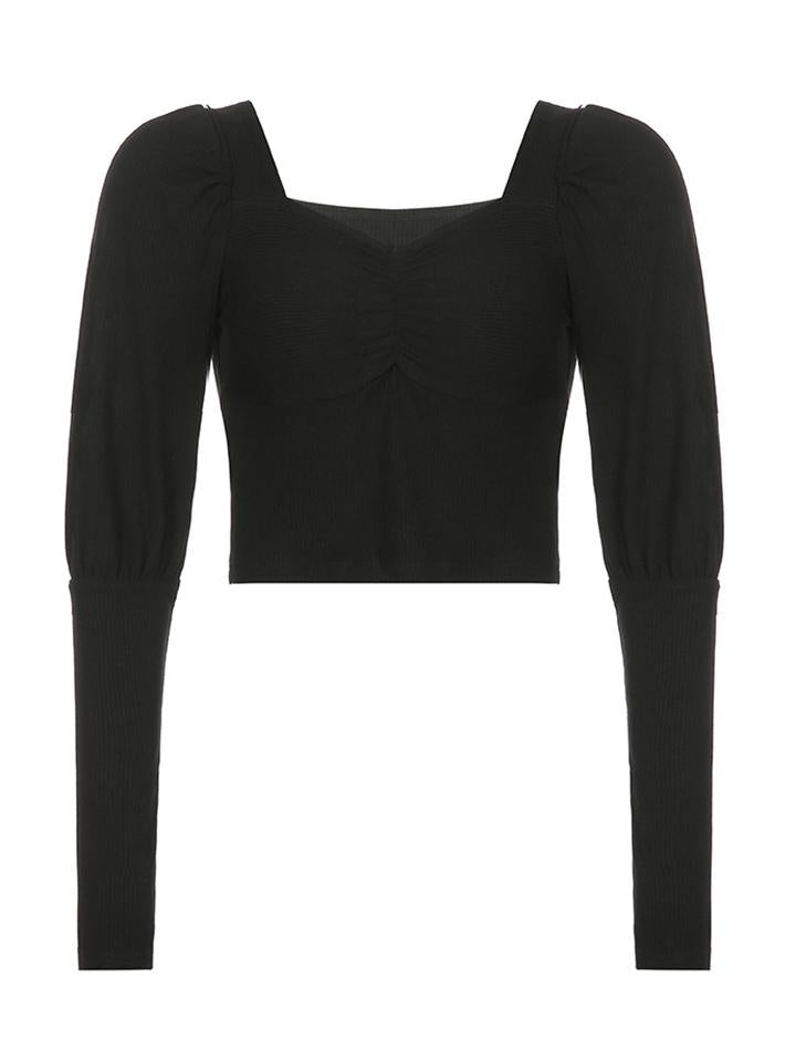 Knitted Pleated V-neck Slimming Top