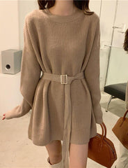 Crew-neck Baggy Belt Knit Dress