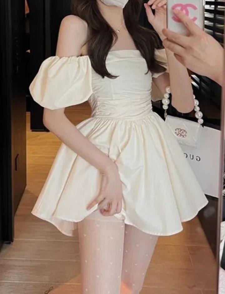 Off Shoulder Puff Sleeve Date Short Dress