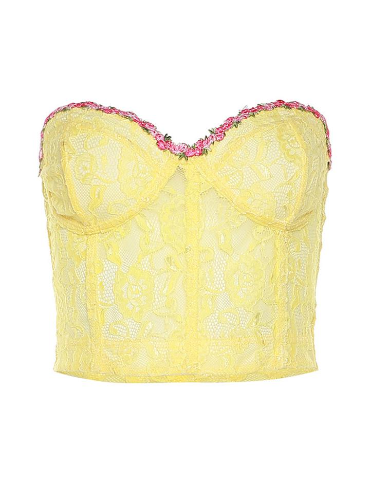 Bandeau Slim Backless Lace Flower Embellished Camisole