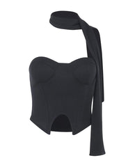 Asymmetrical Hem Corset Top With Scarf