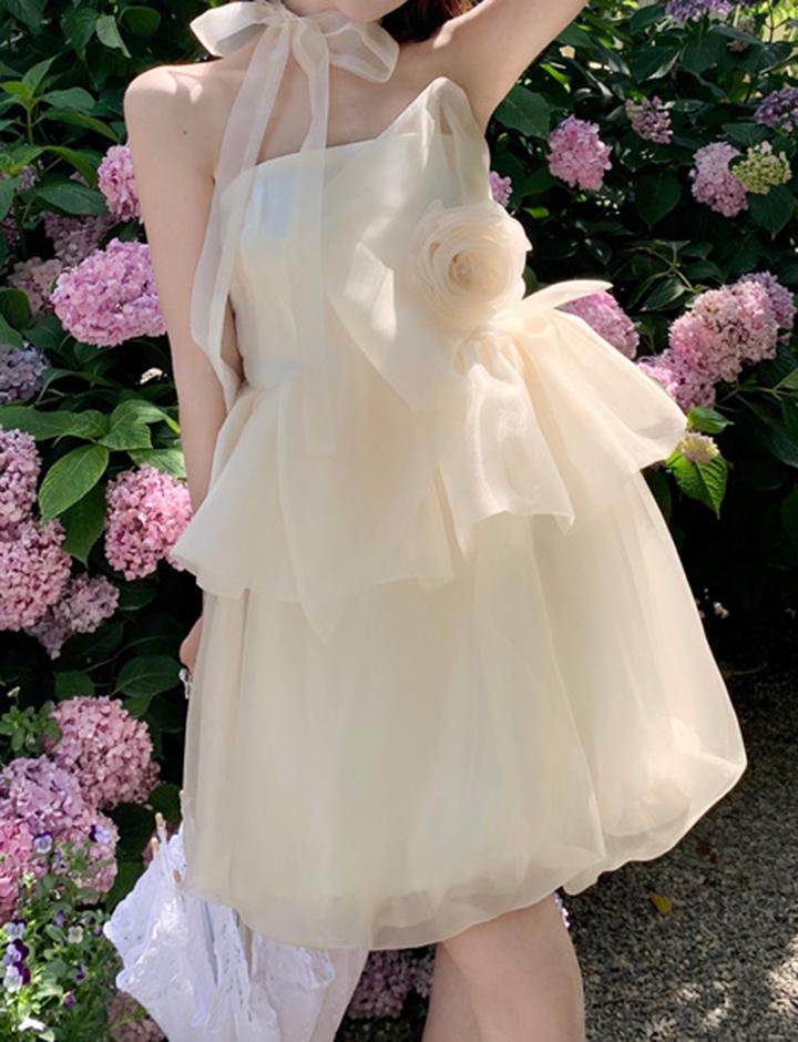 Three-dimensional Rose Bandeau Wedding Bridesmaid Dress