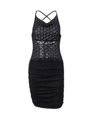 Hollow Out Patchwork Bodycon Halter Short Dress