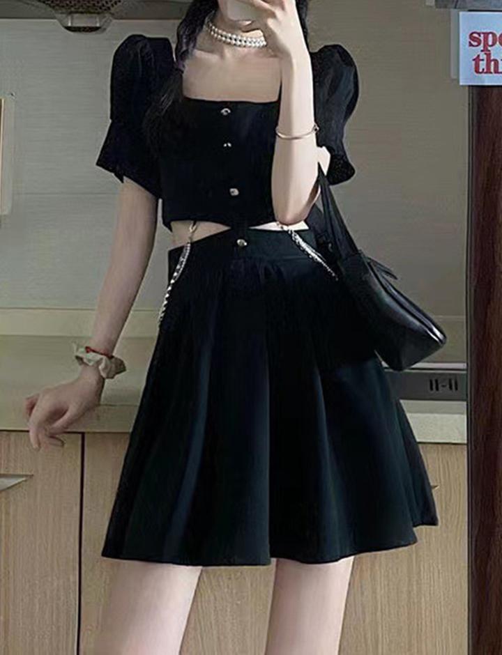 Summer Small Dark Black Waistless Black Mini Dress