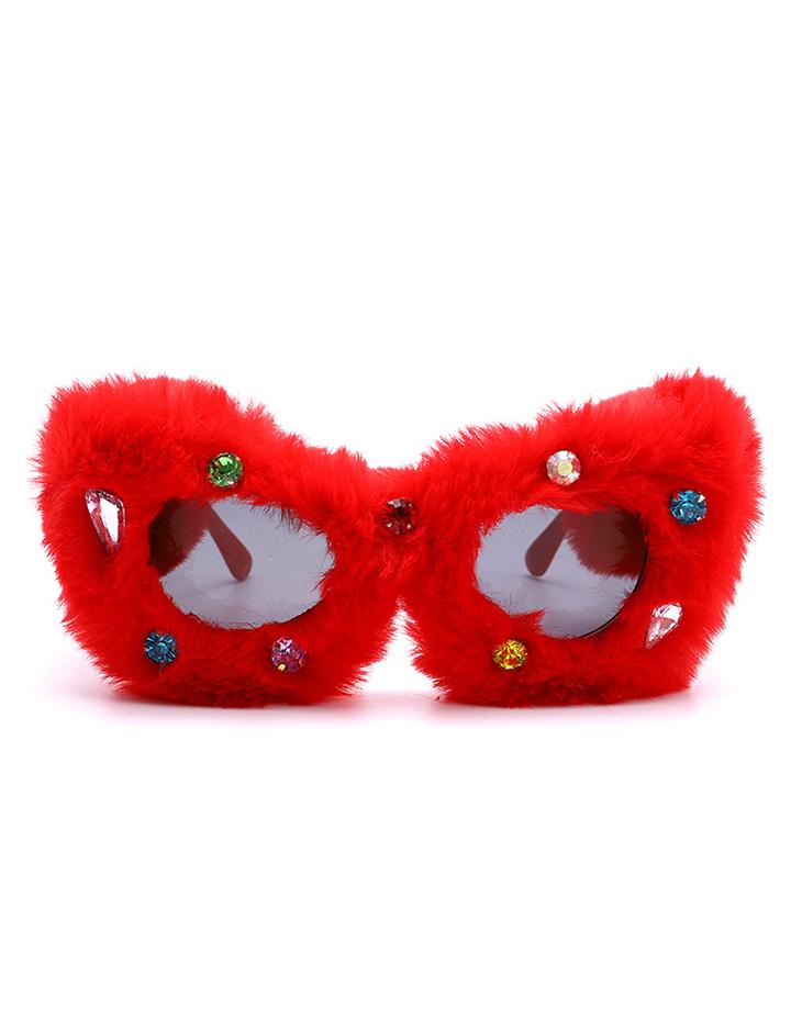 Cat Eye Fur Sunglasses with Diamonds