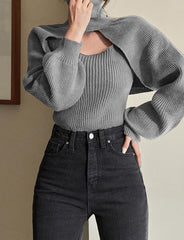 Slim Fit Solid Turtleneck Pullover Knit Two-Piece Sweater