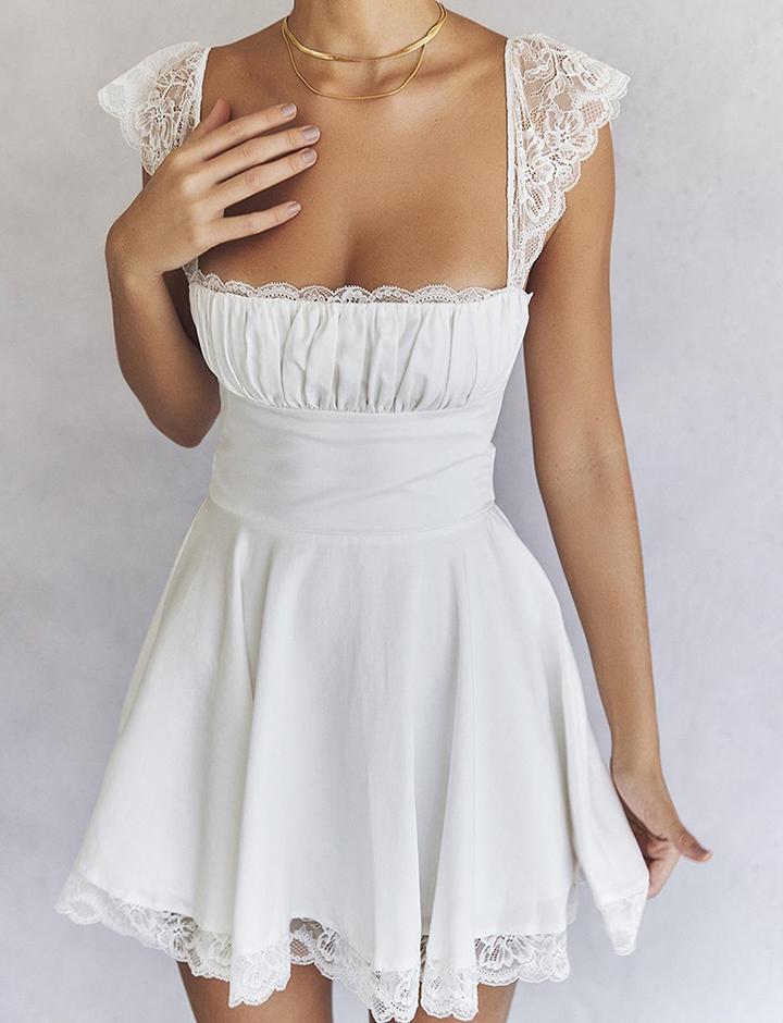 Lace Square Neck Slim Backless Wedding Short Sling Dress