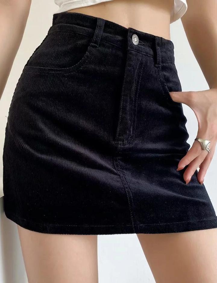 High Waist Slimming Corduroy Skirt