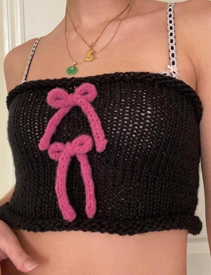 Bowknot Decor Strapless Crochet Crop Camisole