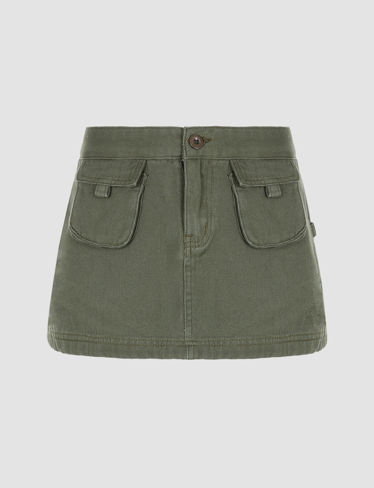 Low Waist Green Pocket Skirt