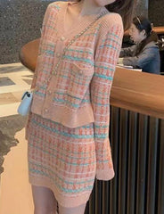 Powder Blue Plaid Wool Skirt Two-piece Suit