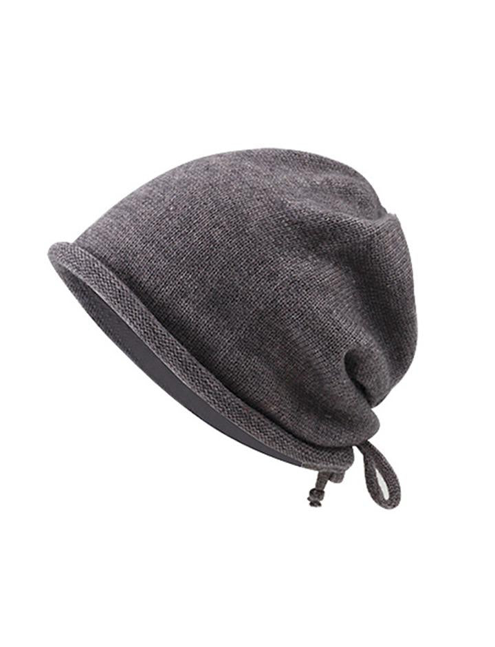 Warm Rolled Drawstring Knit Hat