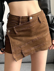 Asymmetrical Denim Wrap Mini Shorts