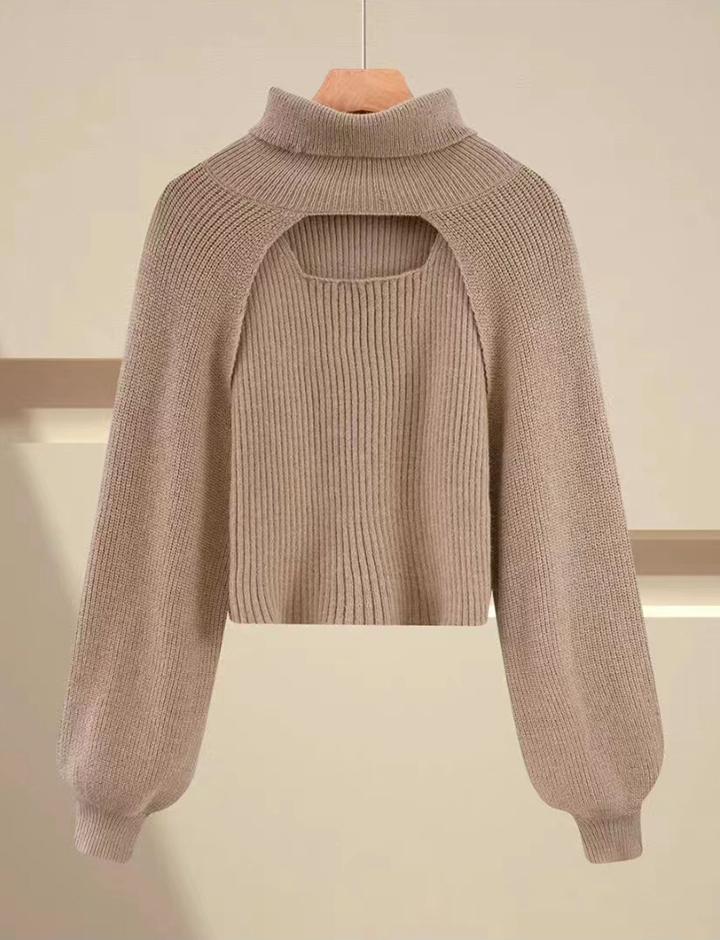 Slim Fit Solid Turtleneck Pullover Knit Two-Piece Sweater