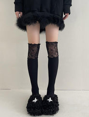 Lace Panel False High Knee Socks