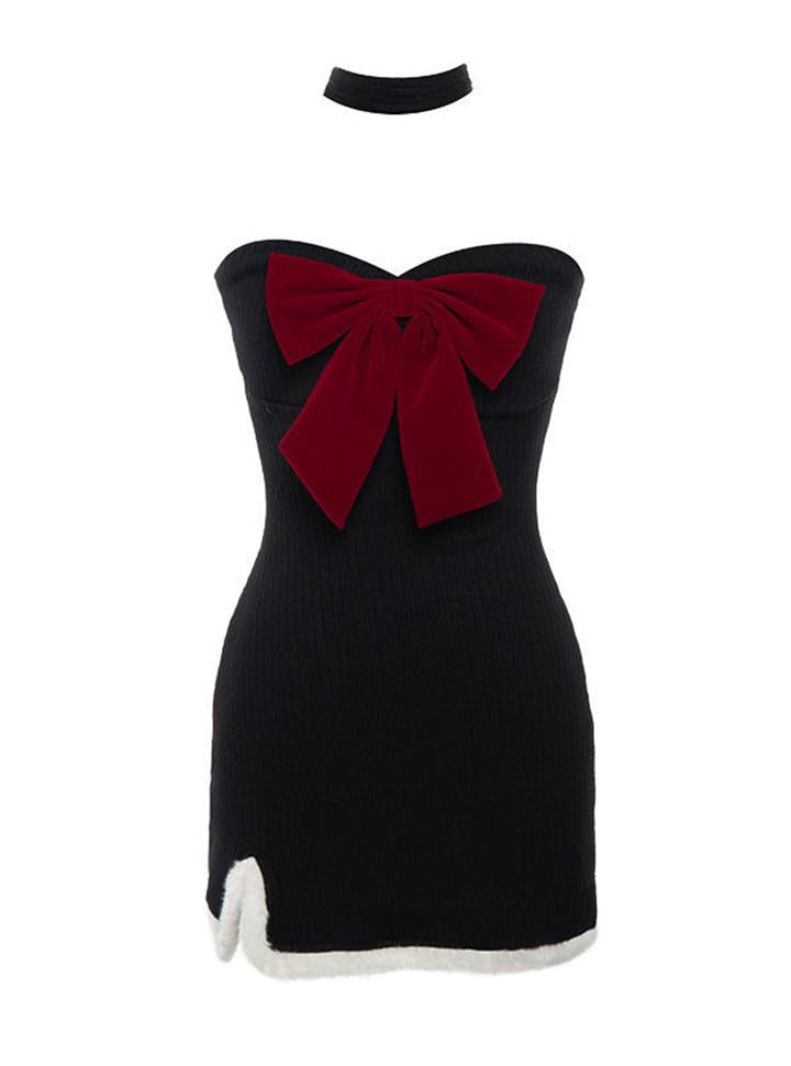 Christmas   Year  's Dress Red Black Dress With Bow