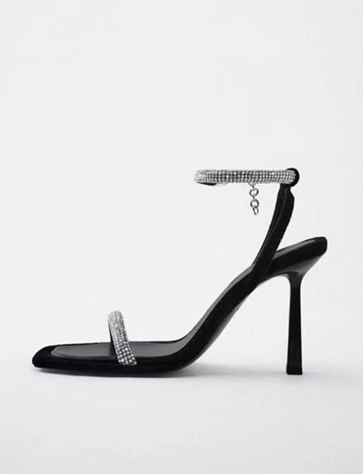 Rhinestone Strap Square Toe Sandals