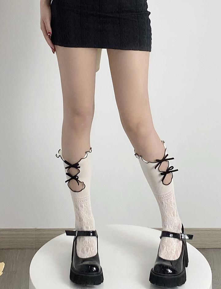 Balletcore Cutout Bowknot Lace Sock