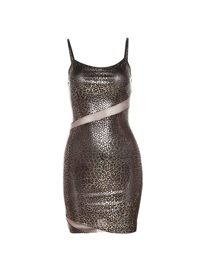 Leopard Stitching   Slim High Waist Sling Dress