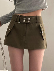 High Waist A-line Pocket Workwear Denim Skirt With Personalized Belt