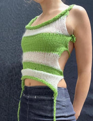 Striped Colorblock Crochet Irregular Hem Camisole