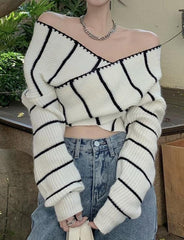 Contrast Color Striped Cross Knit Top