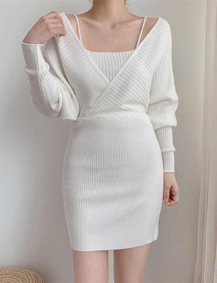 Fake Two-Piece Knit Slim Dress