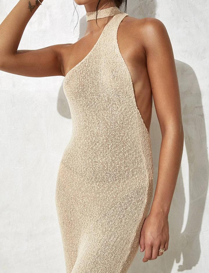 One Shoulder Crochet Bodycon Prom Maxi Dress