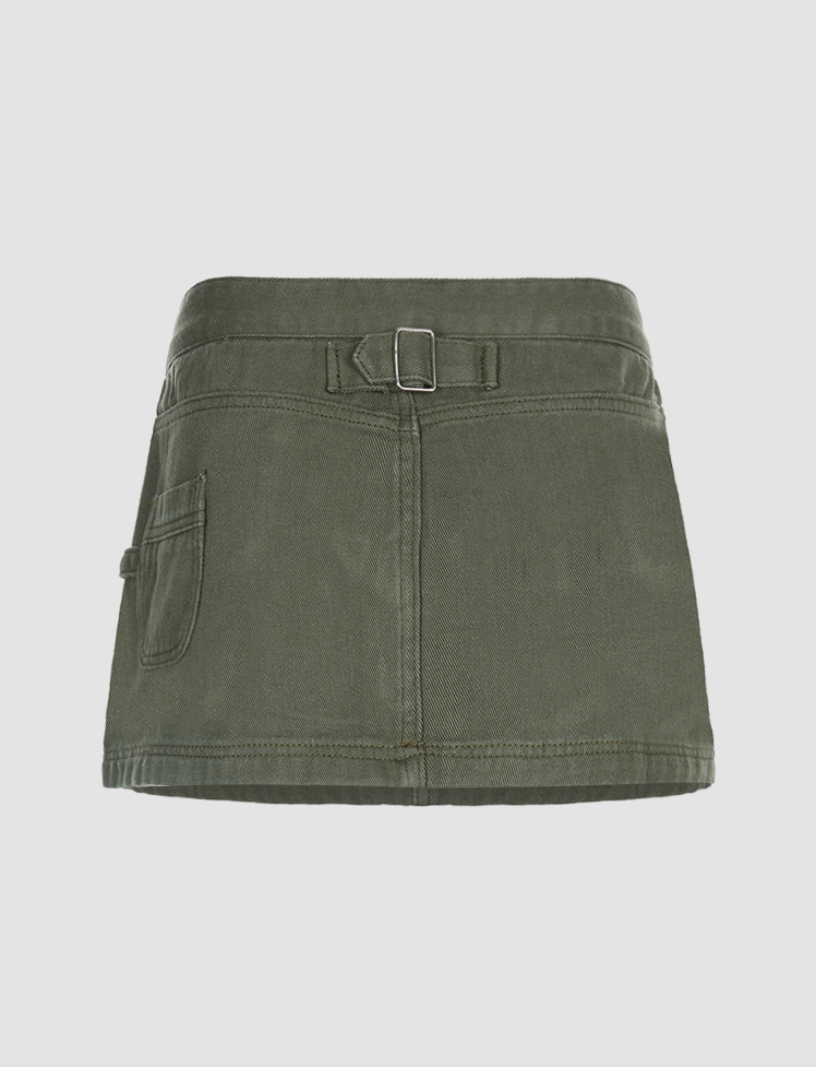 Low Waist Green Pocket Skirt