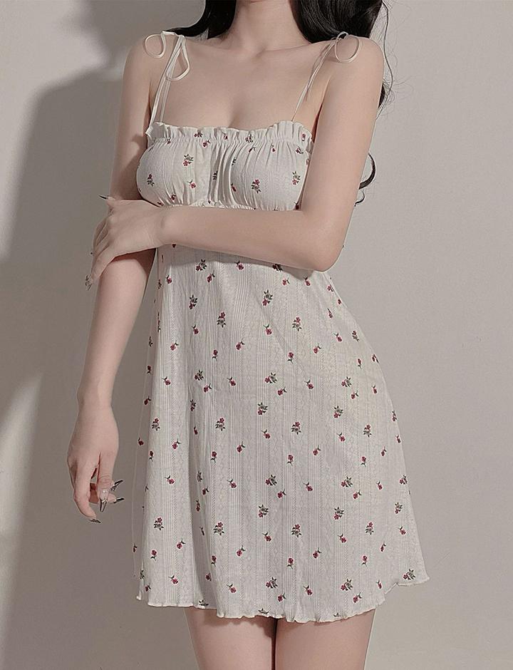 Cute Girly Floral Suspender Dress