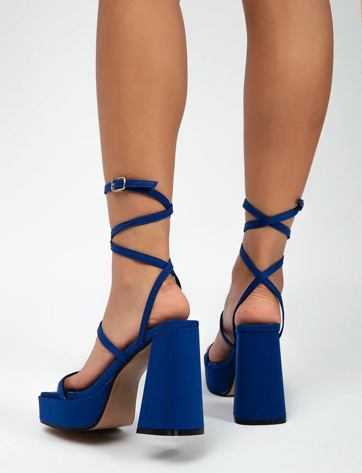 Basic Strap Lace Up Chunky Heel Sandals