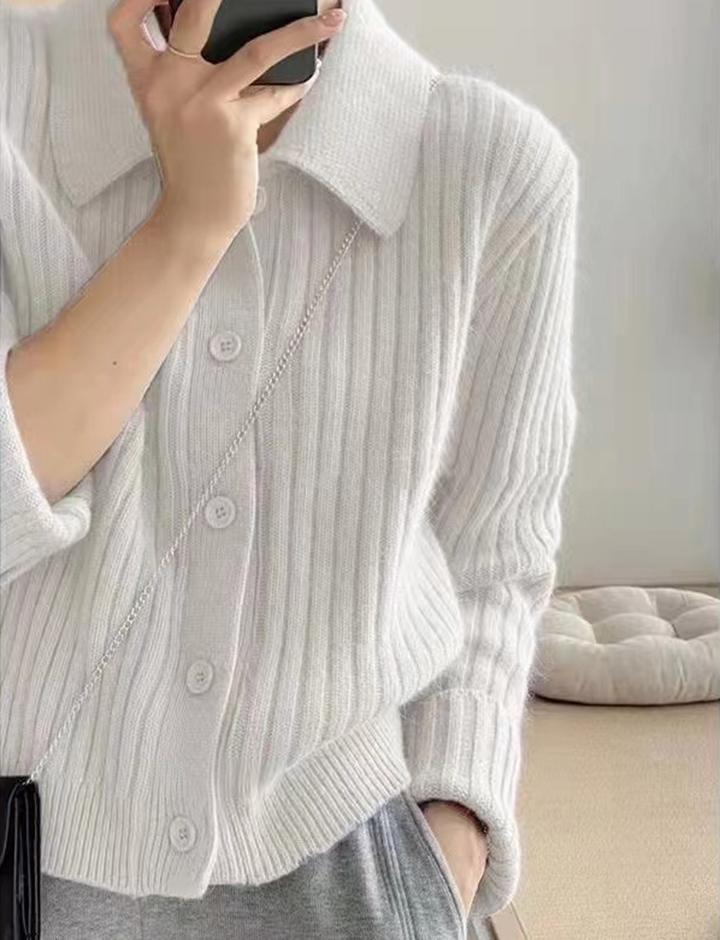 Gentle Wind Polo Small Lapel Slim Sweater Cardigan