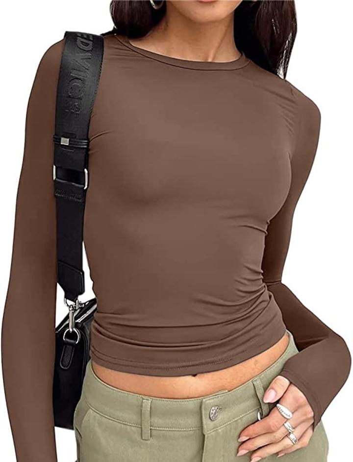 Solid Color Round Neck Long Sleeve Basic T-Shirt