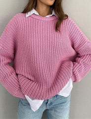 Solid Color Casual Loose Long Sleeve Crew Neck Sweater