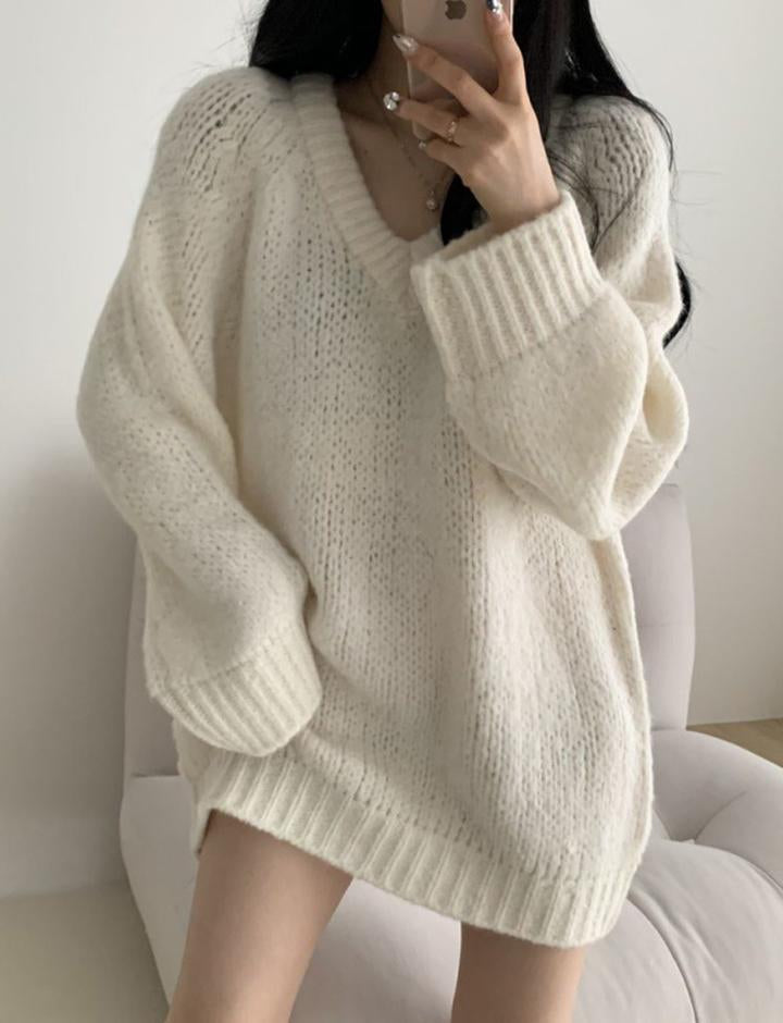 Solid Color Oversized Loose Sweater Dress For