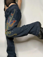 Butterfly Graphic Embroidery Vintage Jeans